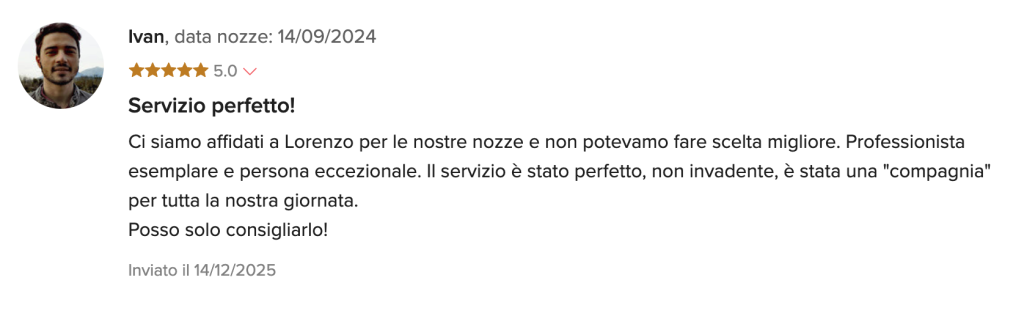 Recensione di Ivan su matrimonio.com