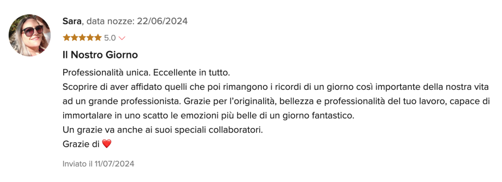Recensione di Sara su matrimonio.com